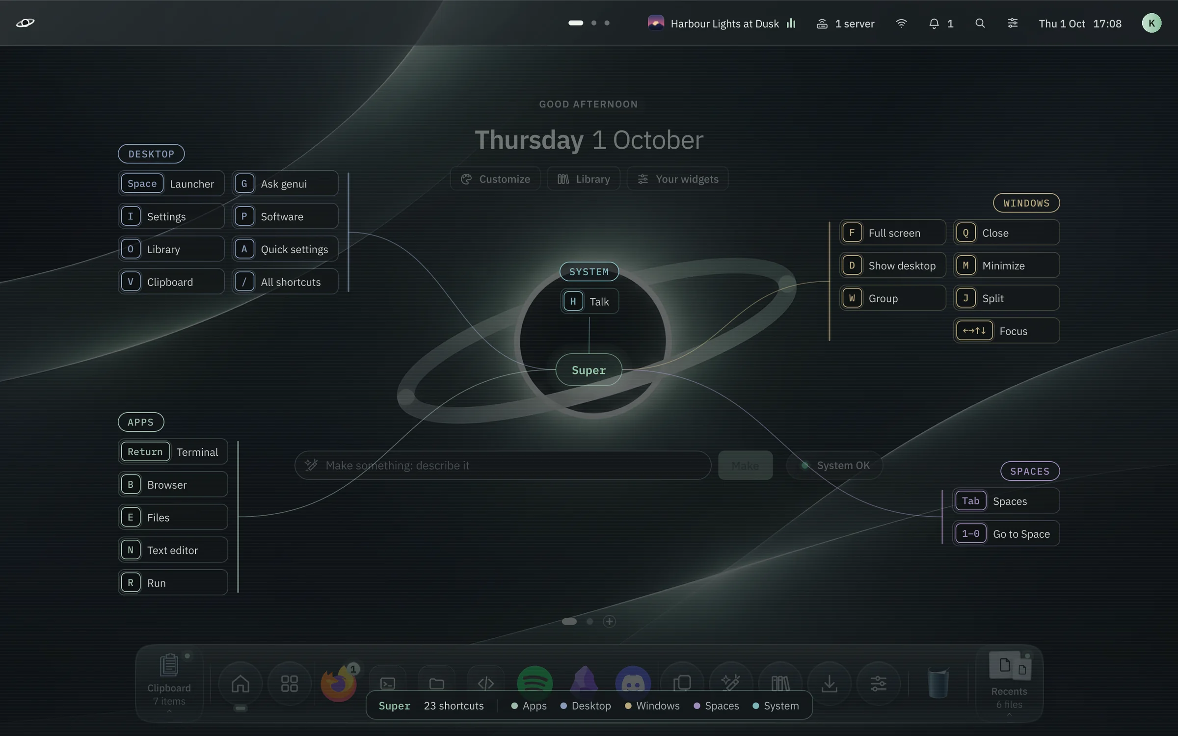 Holding Super: every shortcut mapped around the screen