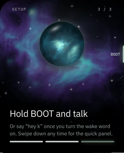 Ready: The BOOT key pulses: the one gesture that matters.