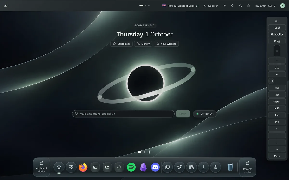 The stream control bar on the right edge of Home with touch, right-click, drag, zoom and modifier keys.
