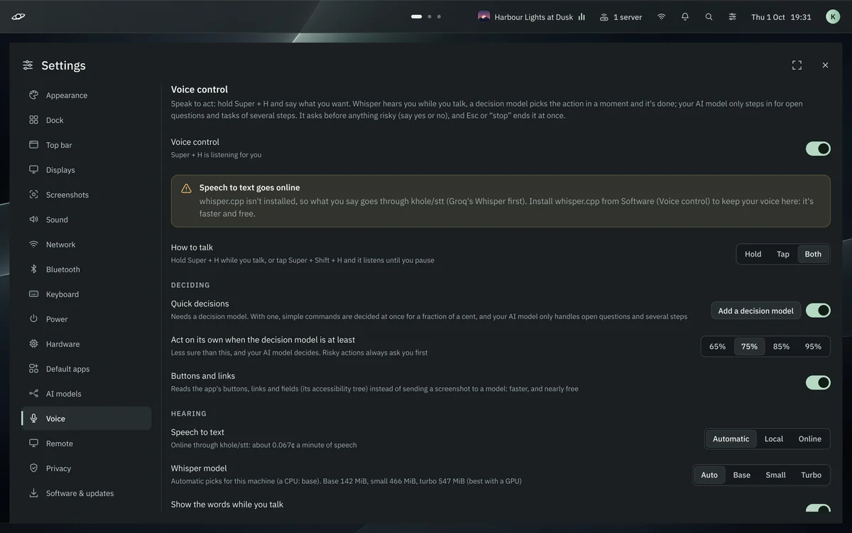 Settings, Voice